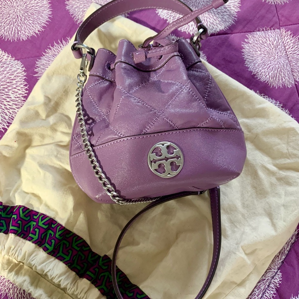 Tory Burch Lilac Quilted Mini Bucket Bag